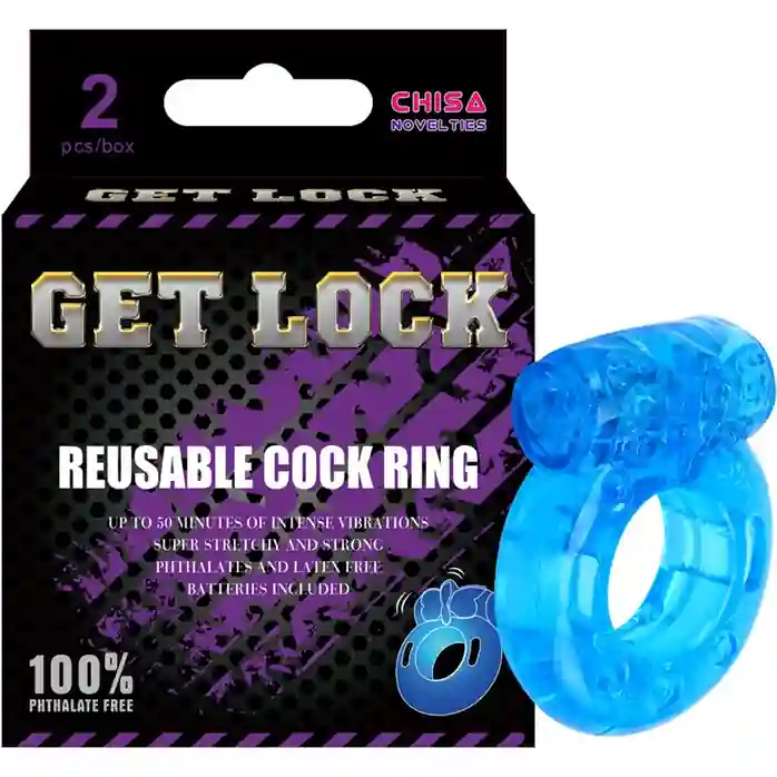 Набор из 2 голубых эрекционных виброколец - Get Lock. Фотография 2.