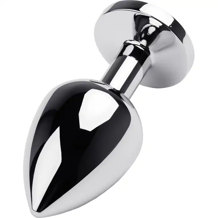 Серебристая коническая анальная втулка с зеленым кристаллом - 9,5 см - Metal. Фотография 2.