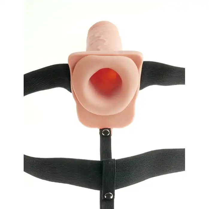 Телесный перезаряжаемый вибрострапон 7 Hollow Rechargeable Strap-on with Balls - 20,3 см - Fetish Fantasy Series. Фотография 3.
