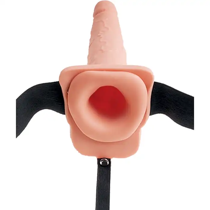 Телесный полый страпон с имитацией эякуляции 7.5 Hollow Squirting Strap-On with Balls - 21,6 см - Fetish Fantasy Series. Фотография 3.