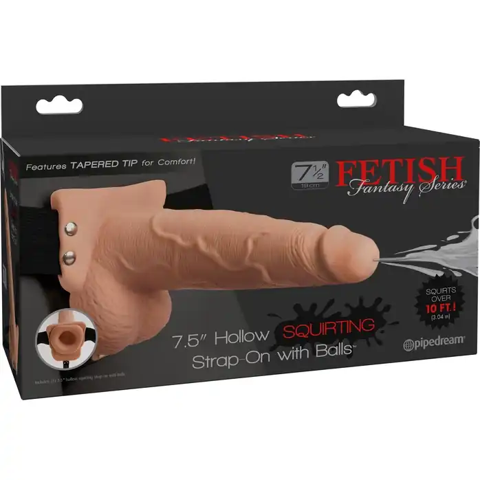 Телесный полый страпон с имитацией эякуляции 7.5 Hollow Squirting Strap-On with Balls - 21,6 см - Fetish Fantasy Series. Фотография 5.