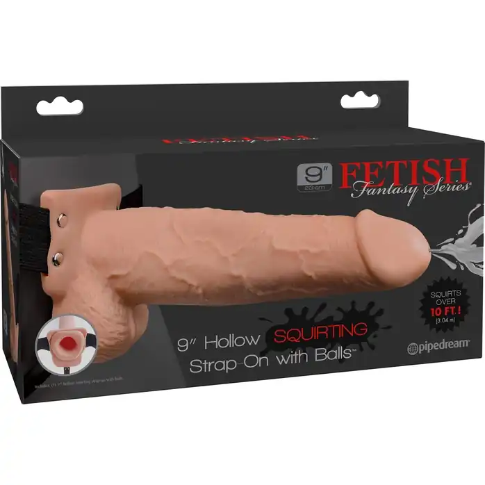 Телесный полый страпон с имитацией эякуляции 9 Hollow Squirting Strap-on with Balls - 25,4 см - Fetish Fantasy Series. Фотография 5.