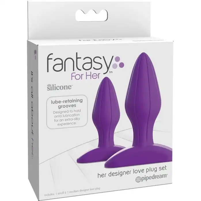 Набор из 2 фиолетовых анальных пробок с рельефом Her Designer Love Plug Set - Fantasy For Her. Фотография 2.
