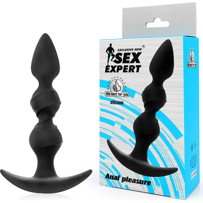 Черная витая пробка-елочка с ограничителем - 16 см - SEX EXPERT. Фотография 2.