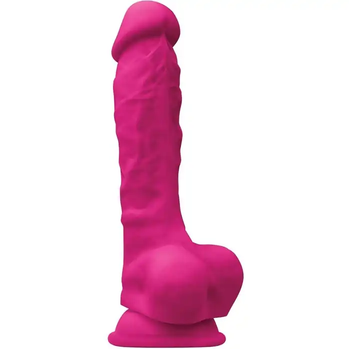Розовый реалистичный фаллоимитатор с мошонкой Colours Pleasures 7 Dildo - 17,8 см - Colours
