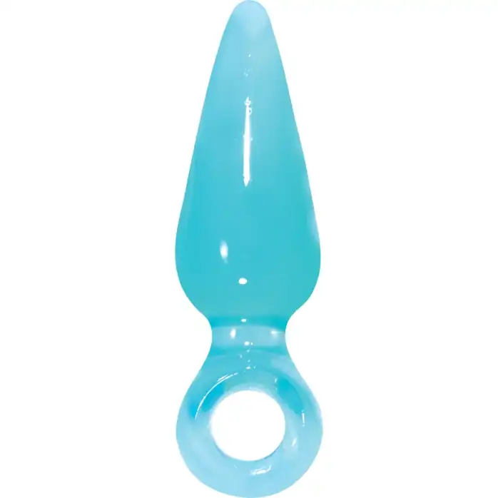 Голубая анальная пробка с кольцом Pleasures Plug Mini - 9 см - Jolie