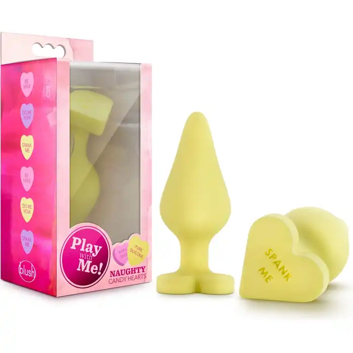 Желтая анальная пробка с основанием-сердечком Naughtier Candy Heart Fill Me Up - 8,9 см - Play With Me. Фотография 5.