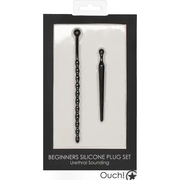 Набор из двух черных уретральных стимуляторов Beginners Silicone Plug Set - Ouch!. Фотография 6.