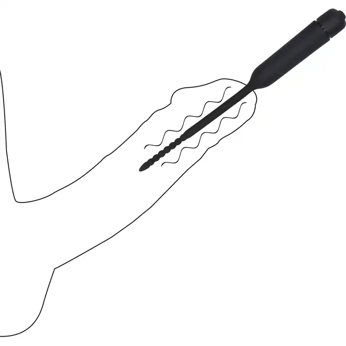 Черный стимулятор уретры с вибрацией Silicone Vibrating Bullet Plug With Beaded Tip - Ouch!. Фотография 4.