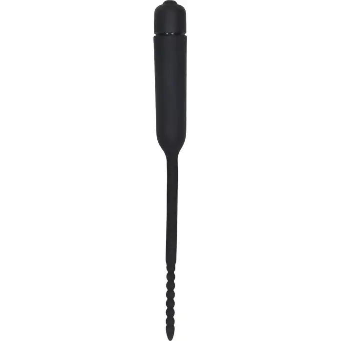 Черный стимулятор уретры с вибрацией Silicone Vibrating Bullet Plug With Beaded Tip - Ouch!