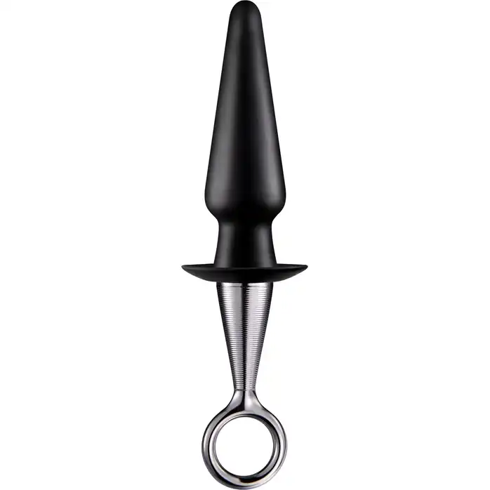 Чёрный анальный плаг ANAL PLUG WITH PLATED HANDLE - MenzStuff