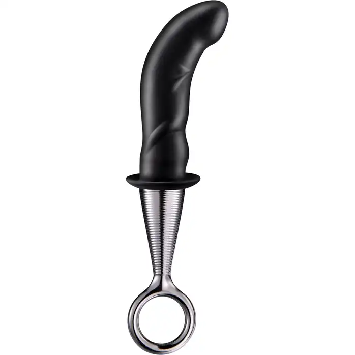 Чёрный изогнутый ребристый анальный плаг ANAL PLUG WITH PLATED HANDLE - MenzStuff