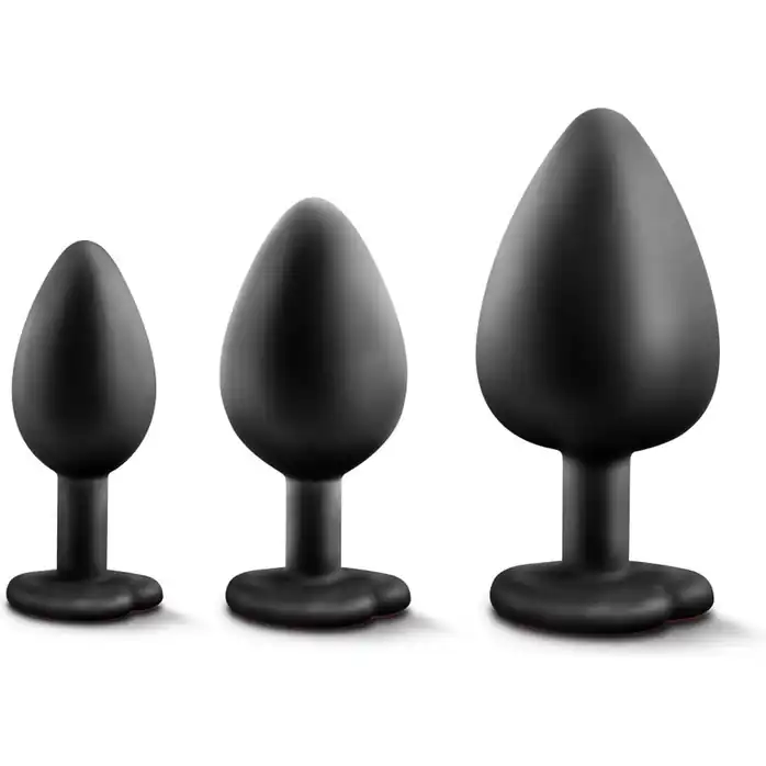 Набор черных анальных пробок с красным кристаллом-сердечком Bling Plugs Training Kit - Luxe
