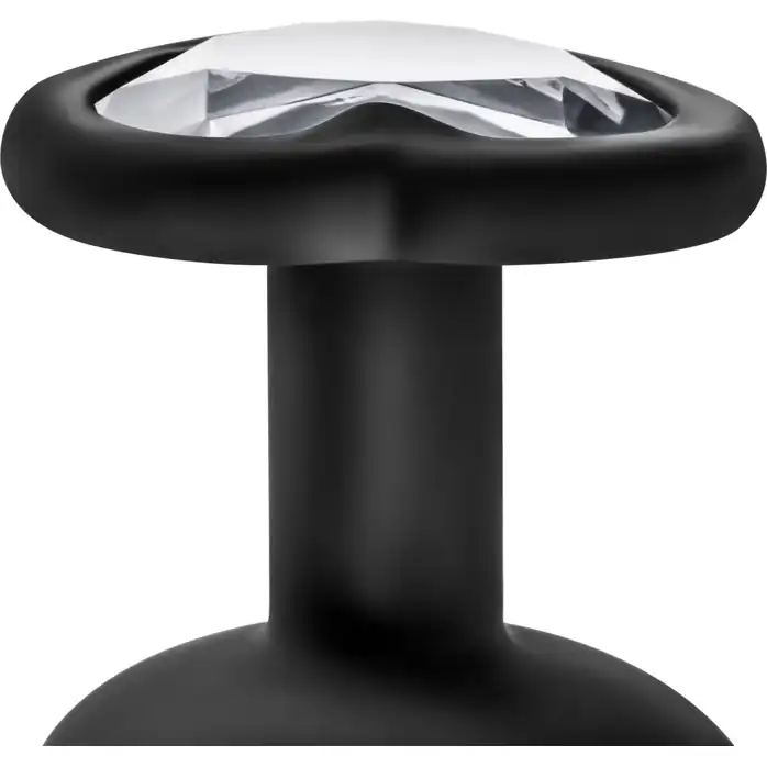 Черная анальная пробка с прозрачным стразом-сердечком Bling Plug Large - 9,5 см - Temptasia. Фотография 6.