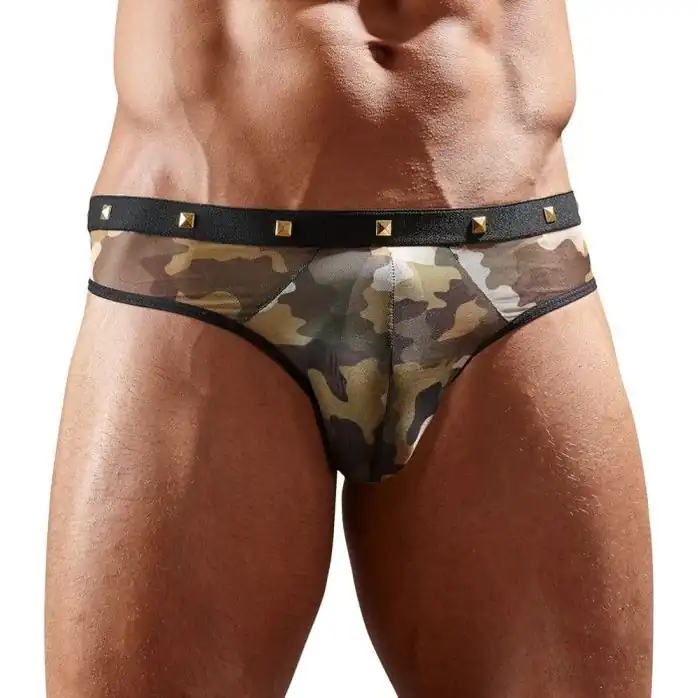Трусы-стринги камуфляжной расцветки с квадропуклями на поясе - Svenjoyment underwear
