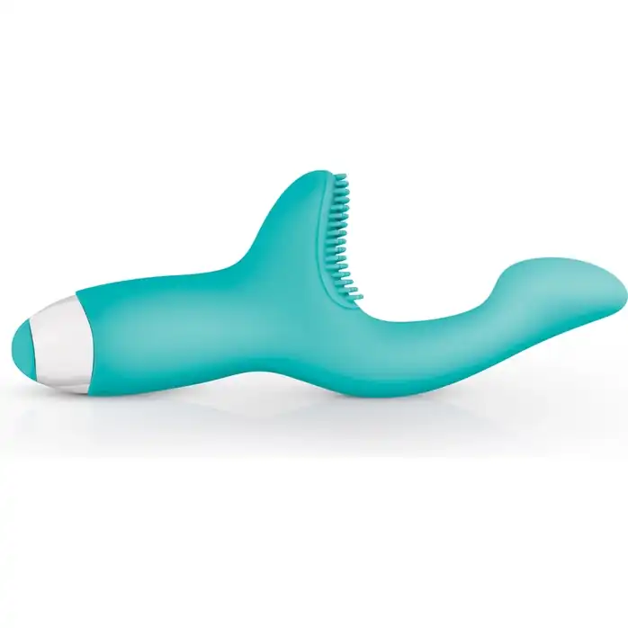 Зеленый вибратор для G-стимуляции с клиторальной щеточкой Yuki G-Spot Vibrator - 19 см - Good Vibes Only. Фотография 2.