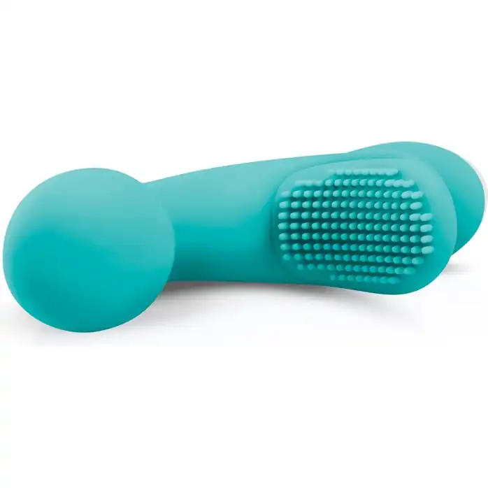 Зеленый вибратор для G-стимуляции с клиторальной щеточкой Yuki G-Spot Vibrator - 19 см - Good Vibes Only. Фотография 4.