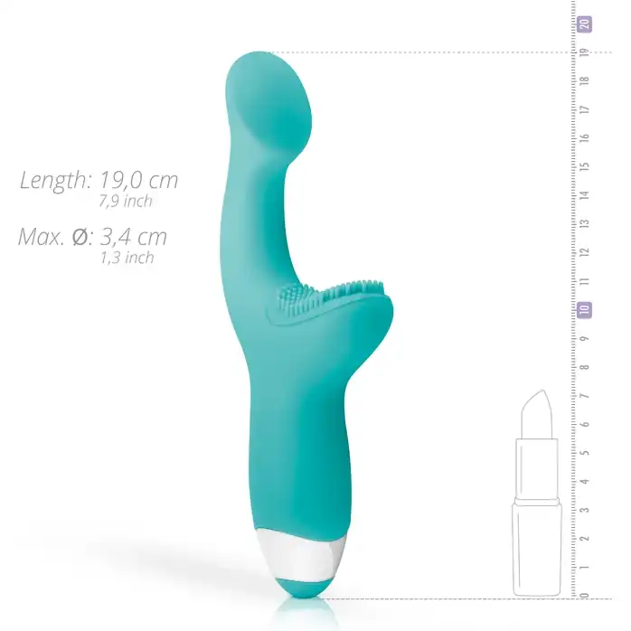 Зеленый вибратор для G-стимуляции с клиторальной щеточкой Yuki G-Spot Vibrator - 19 см - Good Vibes Only. Фотография 5.