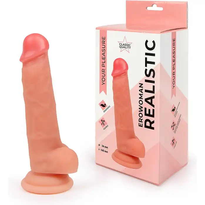 Телесный реалистичный фаллоимитатор на присоске - EROWOMAN REALISTIC