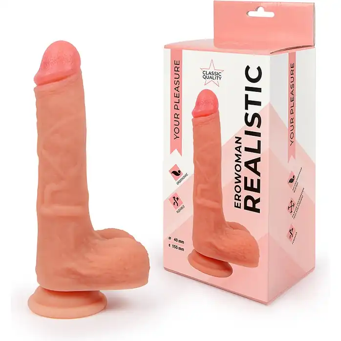 Телесный реалистичный фаллоимитатор с венками на присоске - EROWOMAN REALISTIC