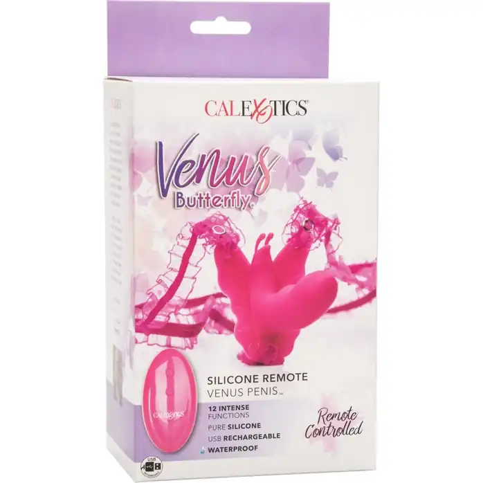 Розовая вибробабочка на ремешках Silicone Remote Venus Penis - Venus Butterfly. Фотография 2.