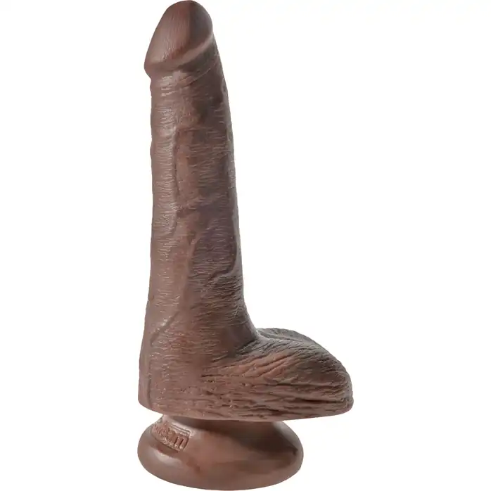 Коричневый фаллоимитатор с мошонкой и присоской 6 Cock with Balls - 17,8 см - King Cock