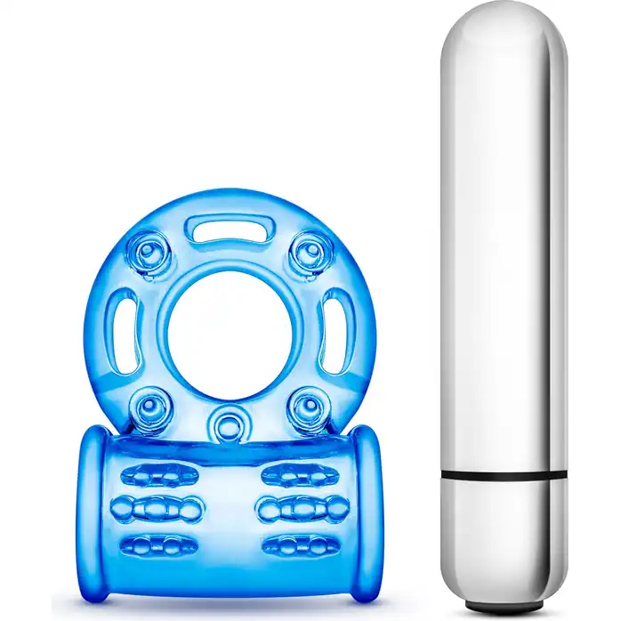 Голубое эрекционное виброкольцо 10 Function Vibrating Mega Bull Ring - Stay Hard. Фотография 2.