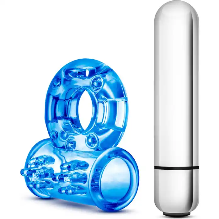 Голубое эрекционное виброкольцо 10 Function Vibrating Mega Bull Ring - Stay Hard. Фотография 3.
