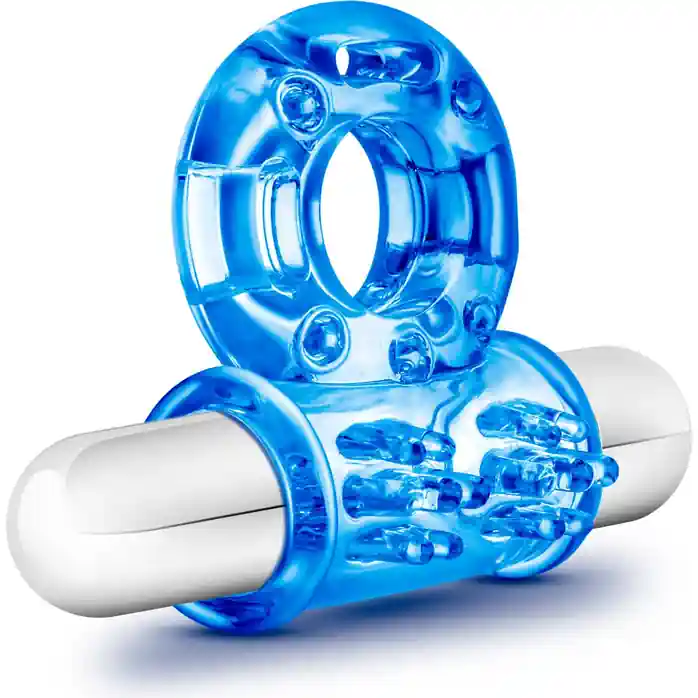 Голубое эрекционное виброкольцо 10 Function Vibrating Mega Bull Ring - Stay Hard. Фотография 4.