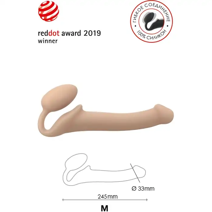 Телесный безремневой страпон Silicone Bendable Strap-On - size M. Фотография 5.