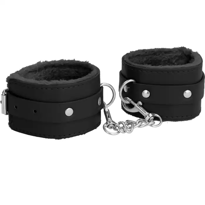 Черные наручники Plush Leather Hand Cuffs - Ouch!