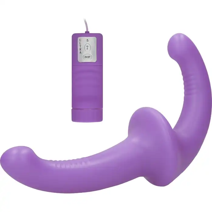 Фиолетовый безремневой вибрострапон с пультом управления Vibrating Silicone Strapless Strapon - Ouch!. Фотография 2.
