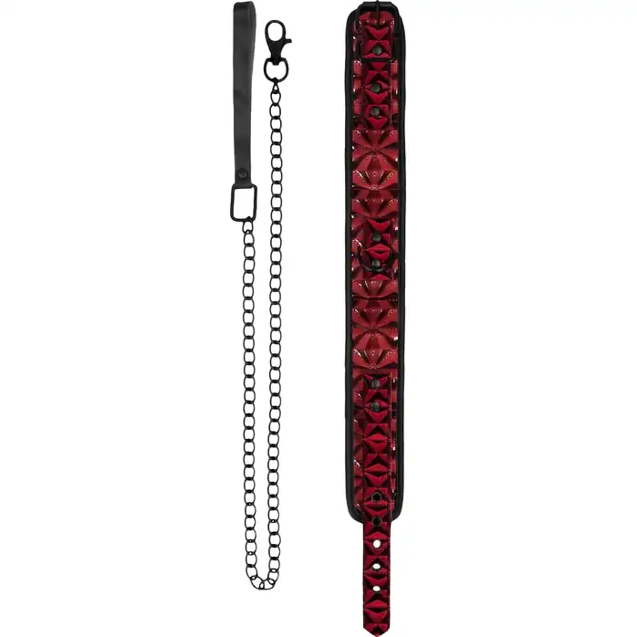 Черный широкий ошейник с поводком Luxury Collar with Leash - Ouch!. Фотография 2.