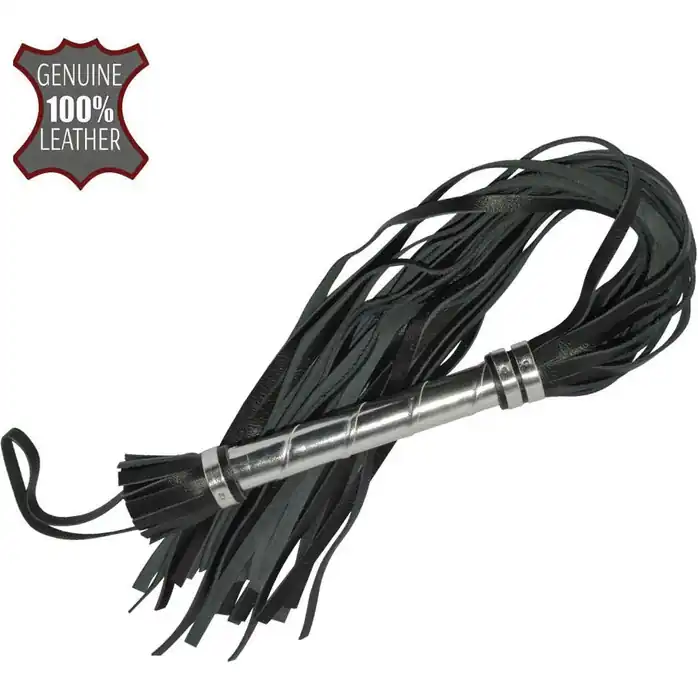Черная плеть с серебристой ручкой - 63 см - BDSM accessories