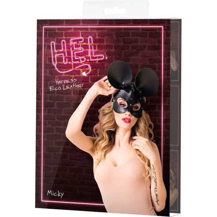 Черная кожаная маска с ушками Micky - H.E.L.. Фотография 4.