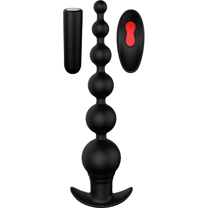 Черный анальный вибромассажер Remote Graduating Beads - 20,7 см - Essentials