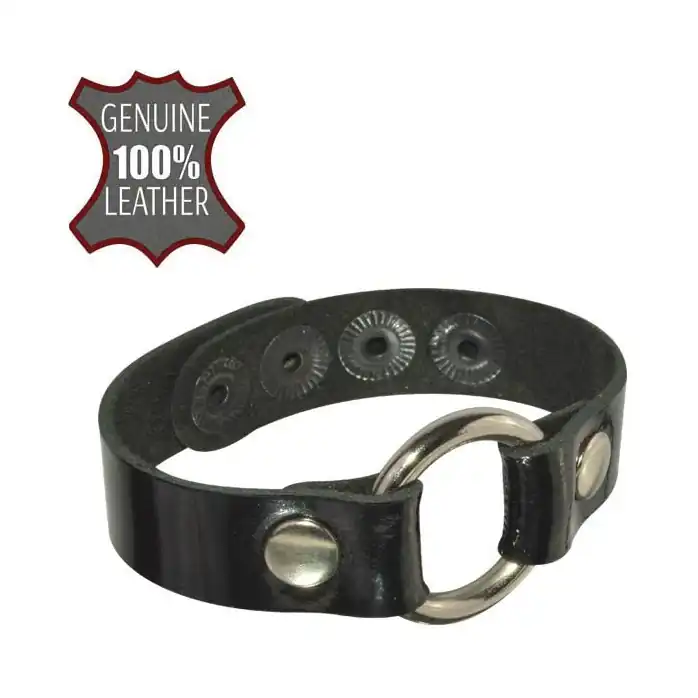 Черный браслет с колечком на регулируемом ремешке - BDSM accessories