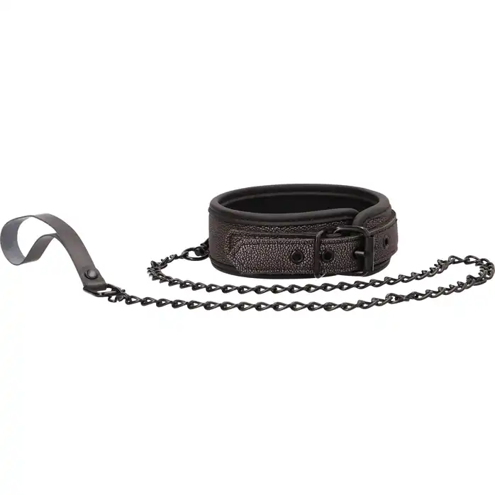 Серый широкий ошейник с поводком Elegant Collar with Leash - Ouch!