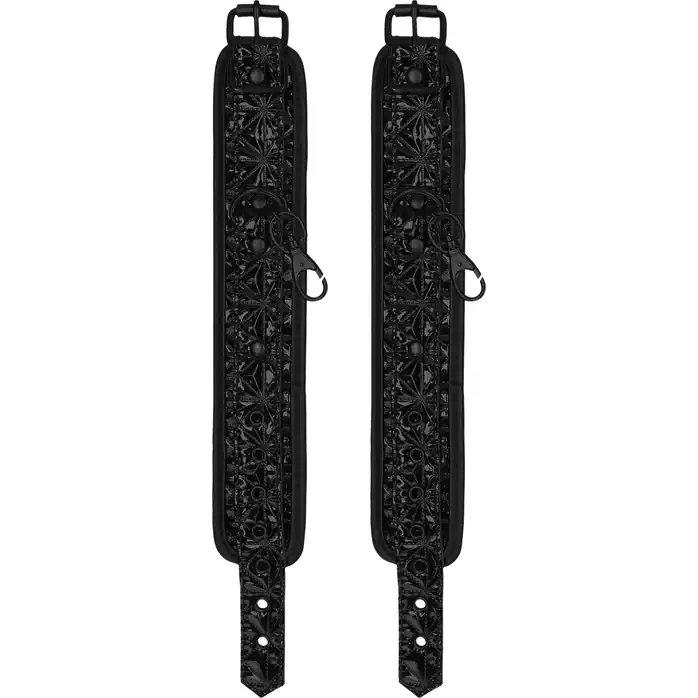 Черные поножи с распоркой Luxury Spreader Bar - Ouch!. Фотография 5.