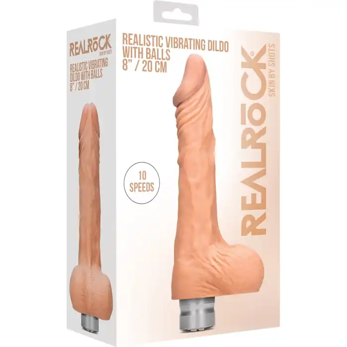 Телесный вибратор Vibrating Dildo With Balls - 20 см - RealRock. Фотография 6.