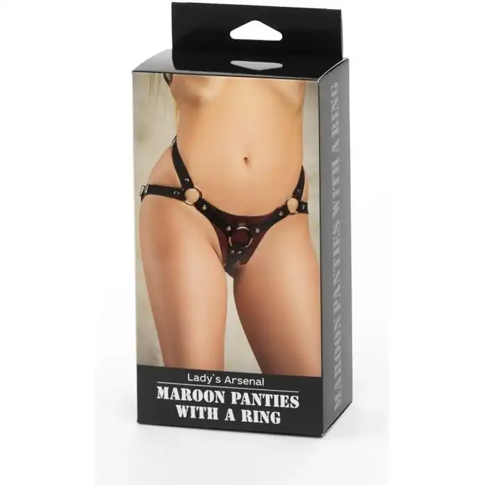 Бордовые трусики с кольцом под насадки и замшевыми ремешками Maroon Panties With A Ring - Lady s Arsenal. Фотография 3.