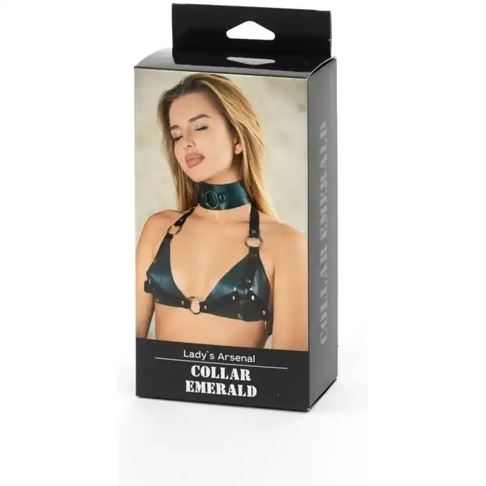Изумрудный широкий ошейник с кольцом Collar Emerald - Lady s Arsenal. Фотография 5.
