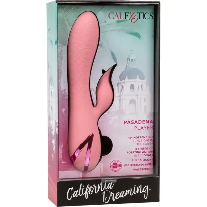 Розовый вибратор-ротатор Pasadena Player с клиторальным отростком - 21,5 см - California Dreaming. Фотография 11.