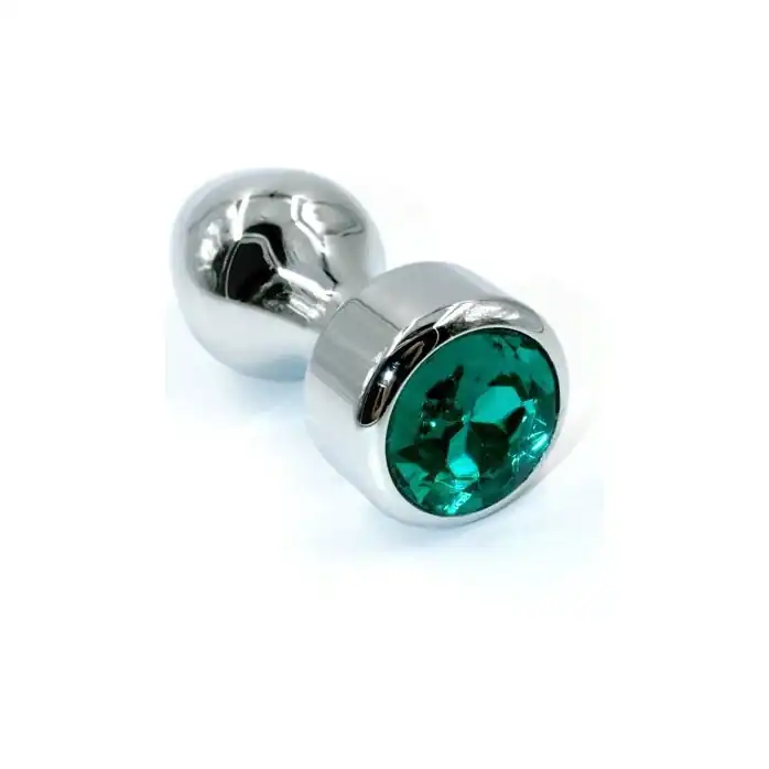 Серебристая анальная пробка с объемным изумрудным кристаллом - 10 см - Kanikule anal plugs