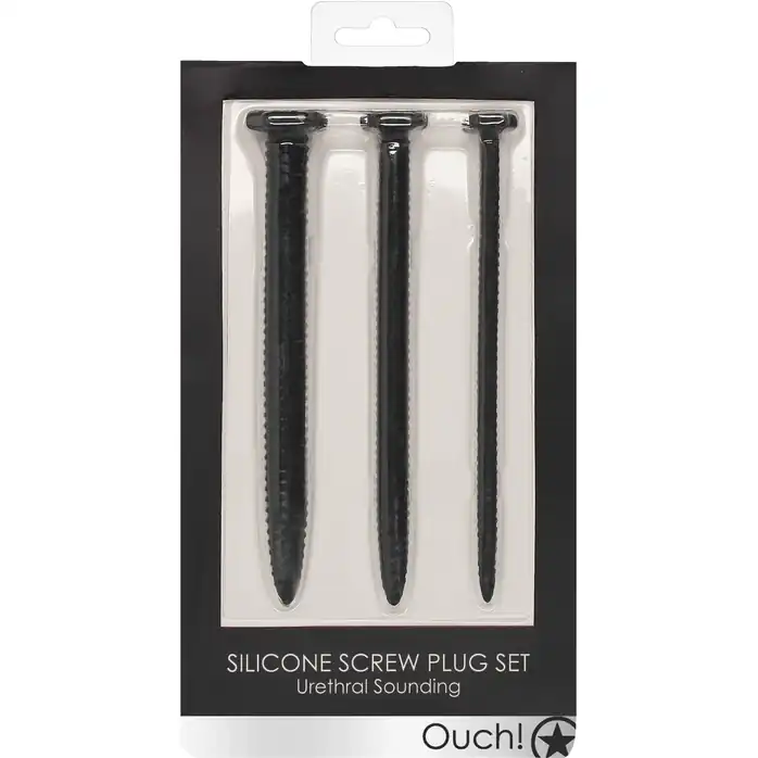Набор из 3 черных стимуляторов уретры Silicone Screw Plug Set - Ouch!. Фотография 5.