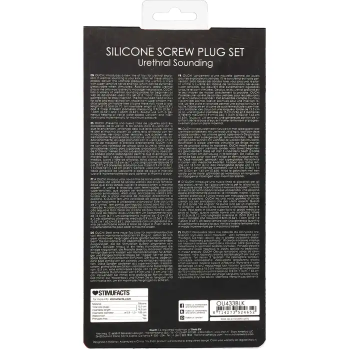 Набор из 3 черных стимуляторов уретры Silicone Screw Plug Set - Ouch!. Фотография 6.