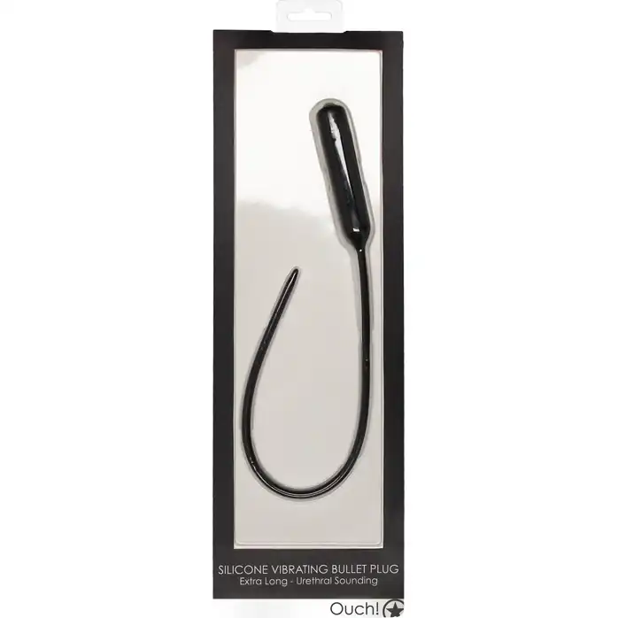 Черный гладкий стимулятор уретры с вибрацией Silicone Vibrating Bullet Plug Extra Long - Ouch!. Фотография 7.