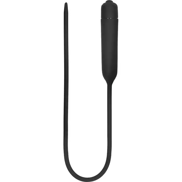 Черный гладкий стимулятор уретры с вибрацией Silicone Vibrating Bullet Plug Extra Long - Ouch!
