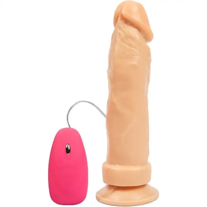 Телесный вибромассажёр-реалистик на присоске с проводным пультом - 20,5 см
