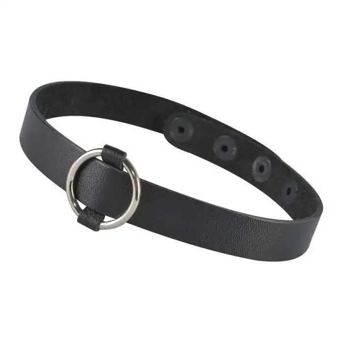 Черный кожаный чокер с колечком - BDSM accessories